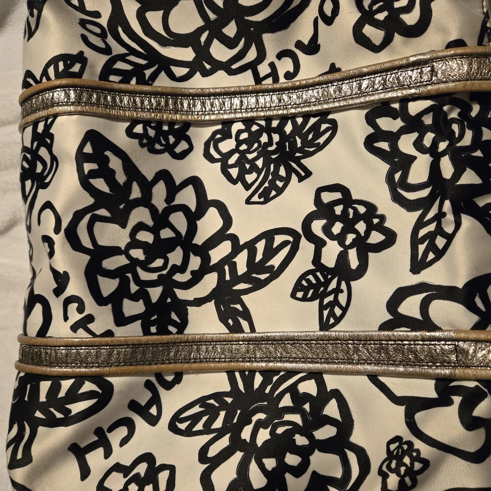 Coach Black and Red Tote Bag with Floral Accents